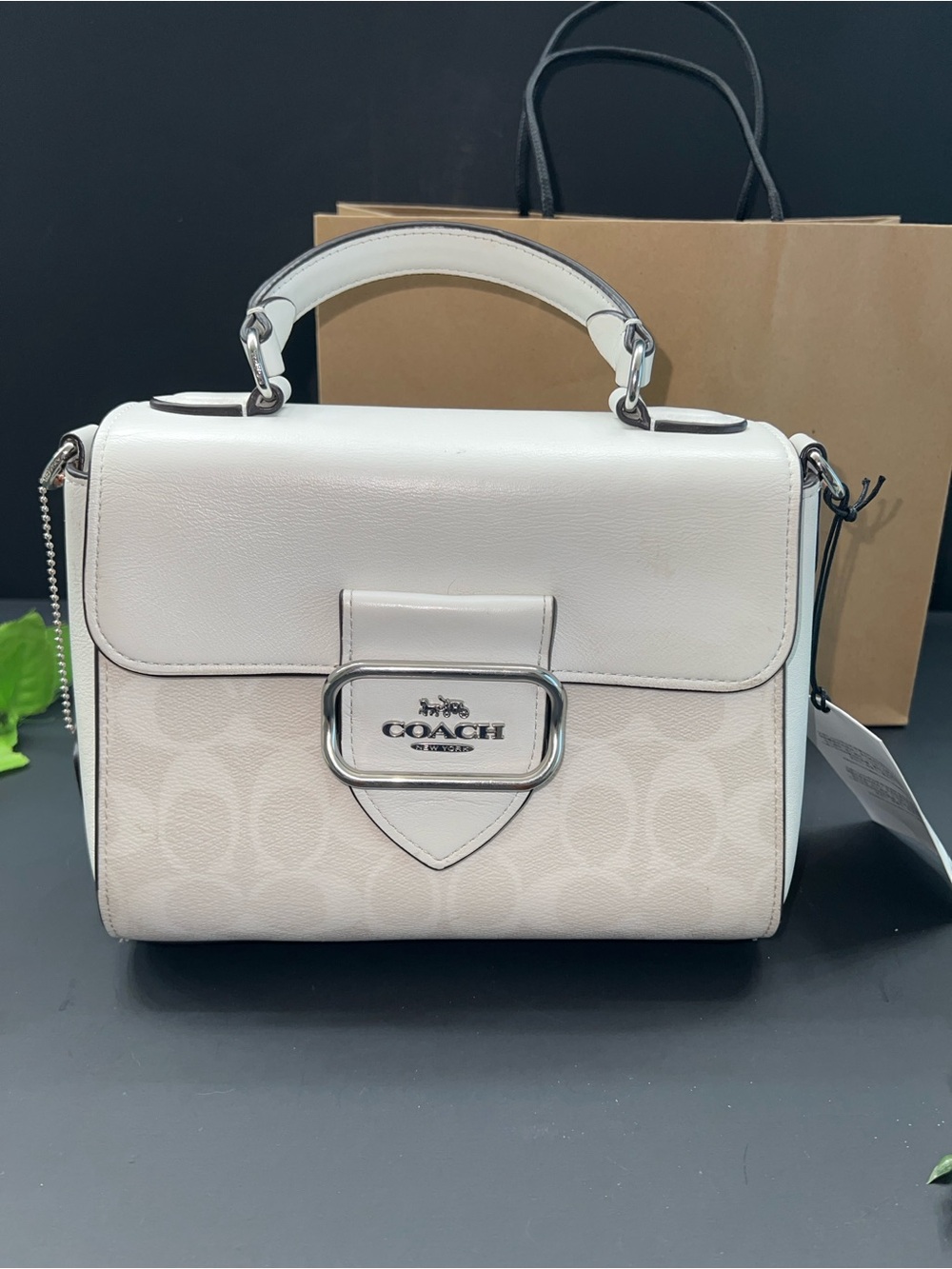 NWT Coach Small Morgan Satchel Top Handle Crossbody
Signature White Silver - Picture 3 of 12